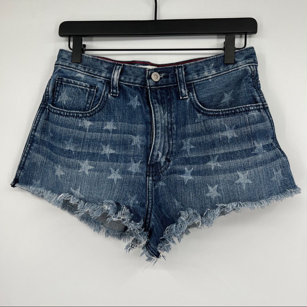 Hollister Star Faded Cutouff Raw Edge High Waisted Denim Jean Shorts Women's 27